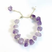 Braccialetti in cristallo naturale, perla d'acquadolce coltivata naturalmente, with pietra viola & ametista, fatto a mano, 18K placcato platino, viola, 205mm, Venduto da PC