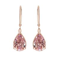 Cupronickel Lever Ar ais Earring, plátáilte, do bhean & le rhinestone, dathanna níos mó le haghaidh rogha, 8.87x28.60mm, Díolta De réir Péire