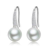 Cupronickel Drop Earring with Plastic Pearl plated micro pave cubic zirconia & for woman Sold By Pair