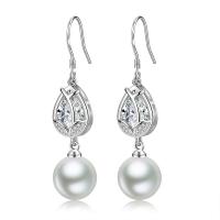 Cupronickel Drop Earring with Plastic Pearl platinum color plated micro pave cubic zirconia & for woman Sold By Pair