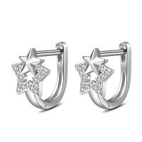 Prás Huggie fonsa Earring, Cupronickel, dath platanam plátáilte, micrea réiteach zirconia ciúbach & do bhean, 14mm, Díolta De réir Péire