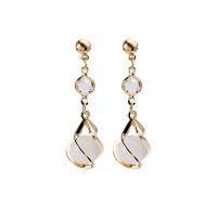 Cat's eye oorbellen, Zinc Alloy, met Cubic Zirconia & Cats Eye & Zinc Alloy, plated, voor vrouw, gouden, 13x42mm, Verkocht door pair