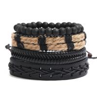 PU cavo bracciali, with corda di cera, 4 pezzi & Regolabile & gioielli di moda & fatto a mano & unisex, nero, assenza di nichel,piombo&cadmio, 17-18cmuff0c6cm, Venduto da set