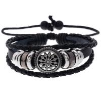 PU cavo bracciali, lega in zinco, with PU & corda di cera, Regolabile & gioielli di moda & unisex, nero, assenza di nichel,piombo&cadmio, 17-18cm, Venduto da filo