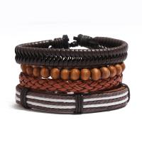 PU leder koord armbanden, met Wax, 4 stuks & Verstelbare & mode sieraden & uniseks, bruin, 17-18cmuff0c6cm, Verkocht door Stel