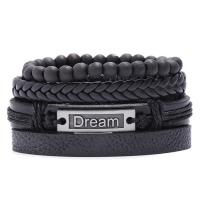 PU cavo bracciali, lega in zinco, with Canapa & PU, 4 pezzi & Regolabile & gioielli di moda & unisex, nero, assenza di nichel,piombo&cadmio, 17-18cmuff0c6cm, Venduto da set