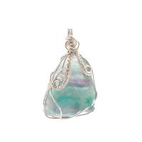 Fluorite verde pendente, with filo di ottone, Irregolare, mano lucidata monofacciale, fatto a mano, nessuno, 30x41muff0c28x46mm, Venduto da PC