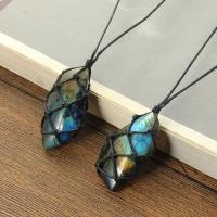 Halskettingen met edelstenen, Natuursteen, met Labradorite & Wax, plated, uniseks, gemengde kleuren, Lengte 90 cm, Verkocht door PC