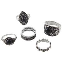 Sinc Alloy Ring Set, fáinne finger, le Cloch Nádúrtha, plátáilte, 5 phíosa & unisex, dathanna níos mó le haghaidh rogha, 14-18mm, Díolta De réir Socraigh