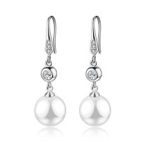 Kobber-nikkellegeringer Drop Earring, med Plastic Pearl, platin farve forgyldt, Micro Pave cubic zirconia & for kvinde, 12x45mm, Solgt af par