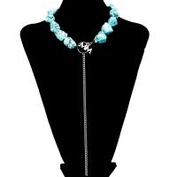 Fashion Turquoise Ketting, Natuurlijke Turquoise, met Zinc Alloy, plated, voor vrouw, blauw, Lengte 39 cm, Verkocht door PC