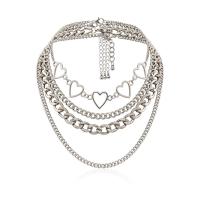 Collar Multi de la capa, aleación de zinc, con fundición, con 3.9 inch extender cadena, chapado en color de platina, para mujer & multi-hilera, 31cm,35cm,39cm,46cm, Vendido por Set