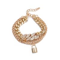 Bracciale in lega di zinco, lega in zinco, with 1.9 inch extender chain, placcato, per la donna & con strass & a più fili, nessuno, Venduto per Appross. 6.2 pollice filo