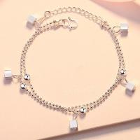 Messing Armbanden, silver plated, Dubbele laag & voor vrouw, Per verkocht Ca 7.87 inch Strand