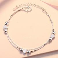 Messing Armbanden, silver plated, Dubbele laag & voor vrouw, Per verkocht Ca 7.87 inch Strand