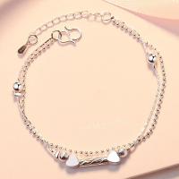 Messing Armbanden, silver plated, Dubbele laag & voor vrouw, Per verkocht Ca 7.87 inch Strand