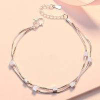 Zinklegering armbandkettingen, Messing, silver plated, Dubbele laag & voor vrouw, Per verkocht Ca 7.87 inch Strand