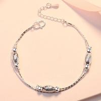 Messing Armbanden, silver plated, Dubbele laag & voor vrouw, Per verkocht Ca 7.87 inch Strand