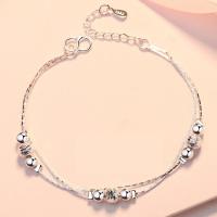 Messing Armbanden, silver plated, Dubbele laag & voor vrouw, Per verkocht Ca 7.87 inch Strand