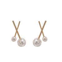 Zinklegering oorknoppen, Zinc Alloy, met Plastic Pearl, gold plated, voor vrouw, 15x25mm, Verkocht door pair