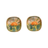 Zinklegering oorknoppen, Zinc Alloy, met Hars, Plein, gold plated, voor vrouw, 17x17mm, Verkocht door pair