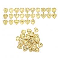 Pendenti in lega di zinco ad Alfabeto, lega in zinco, Cuore, placcato color oro, DIY, assenza di nichel,piombo&cadmio, 16x15mm, Foro:Appross. 2mm, 26PC/set, Venduto da set