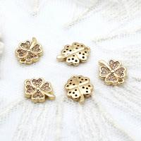 Kubni cirkonij Micro Pave Brass Privjesak, Mesing, Četiri Leaf Clover, 18K pozlaćeno, micro utrti kubni cirkonij, 9x12mm, Prodano By PC