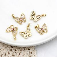 Cubic Zirconia Micro Pave bronze Pingente, cobre, Borboleta, 18K banhado a ouro, micro pavimento em zircônia cúbica, 16.50x15.30mm, vendido por PC