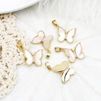 Messing hangers, met White Shell, Vlinder, 18K verguld, 19x14mm, Gat:Ca 6mm, Verkocht door PC