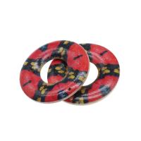 Colgantes de madera, Donut, estampado, Bricolaje, Rojo, 45x45x5mm, agujero:aproximado 1mm, Vendido por UD