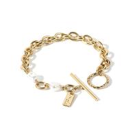 Zinklegering armbandkettingen, Zinc Alloy, met Plastic Pearl, gold plated, voor vrouw, Per verkocht Ca 7.09 inch Strand