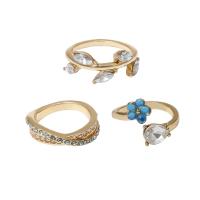 Zinklegering Ring Set, Zinc Alloy, gold plated, 3 stuks & voor vrouw & met strass, 17mm, Verkocht door Stel