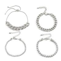 alluminio Bracciale Set, with 1.96 inch extender chain, placcato, 4 pezzi & per la donna & con strass, nessuno, Venduto da set