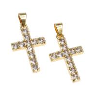 Cubique Pendentif en laiton zircon pavent, croix, pavé de micro zircon, doré, 27x17x3mm, Trou:Environ 5mm, Vendu par PC