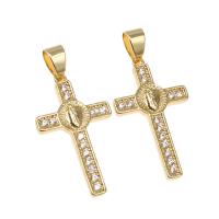 Cubique Pendentif en laiton zircon pavent, croix, pavé de micro zircon, doré, 28x16x3mm, Trou:Environ 6mm, Vendu par PC