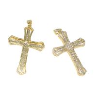 Cubique Pendentif en laiton zircon pavent, croix, pavé de micro zircon, doré, 48x33x5mm, Trou:Environ 4mm, Vendu par PC