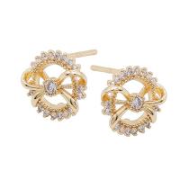 Messing oorbelknoppen, gold plated, micro pave zirconia & voor vrouw & hol, 10mm, Verkocht door pair