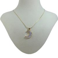 Collar de Nácar, metal, con Nácar Blanca, Luna, 18K chapado en oro, micro arcilla de zirconia cúbica & para mujer, 16x20mm, Vendido para aproximado 17.72 Inch Sarta