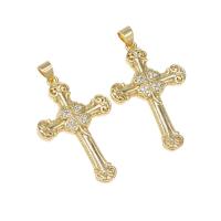 Cubic Zirconia Micro Pave bronze Pingente, cobre, Cruz, micro pavimento em zircônia cúbica, dourado, 34x22x3mm, Buraco:Aprox 4mm, vendido por PC