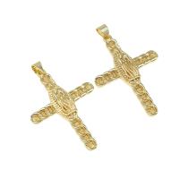 Kubik Zirkonium mikro bana Mässing hängande, Cross, DIY, gyllene, 36x26x4mm, Hål:Ca 4mm, Säljs av PC