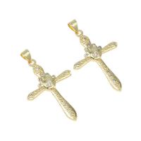 Cubic Zirconia Micro Pave Brass Pendant Cross micro pave cubic zirconia golden Approx 4mm Sold By PC