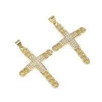 Cubic Zirconia Micro Pave bronze Pingente, cobre, Cruz, micro pavimento em zircônia cúbica, dourado, 36x26x3mm, Buraco:Aprox 4mm, vendido por PC