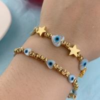 Bracelet Evil Eye bijoux, laiton, avec coquille blanche, Plaqué or 18K, styles différents pour le choix & pour femme, Vendu par Environ 9.45 pouce brin