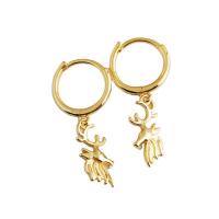 925 Sterling Silver Huggie Hoop Drop Earring Deer plated for woman Inner Approx 9mm Sold By Pair