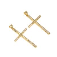 Messing hanger met micro-paved kubieke zirconia's, Oversteken, micro pave zirconia, gouden, 34x20x4mm, Verkocht door PC