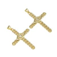 Cubique Pendentif en laiton zircon pavent, croix, pavé de micro zircon, doré, 36x26x3mm, Vendu par PC