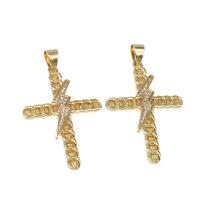 Cubic Zirconia Micro Pave Brass Pendant Cross micro pave cubic zirconia golden Approx 5mm Sold By PC