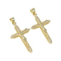 Cubique Pendentif en laiton zircon pavent, croix, pavé de micro zircon, doré, 32x19x5mm, Trou:Environ 4mm, Vendu par PC