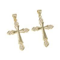 Cubic Zirconia Micro Pave Brass Pendant Cross micro pave cubic zirconia golden Approx 4mm Sold By PC