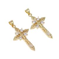 Cubic Zirconia Micro Pave Brass Pendant Cross micro pave cubic zirconia golden Approx 4mm Sold By PC